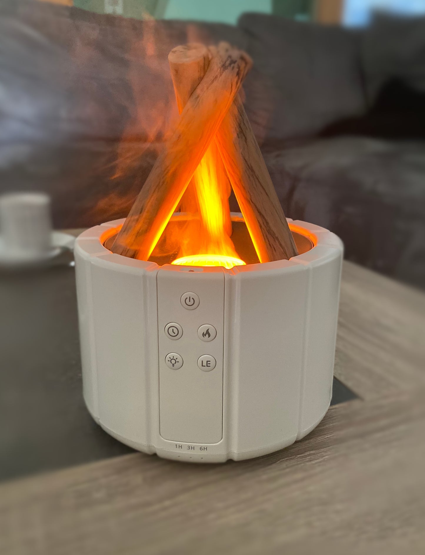 Feu d’ambiance avec brume et huiles essentielles - diffuseur brasero blanc