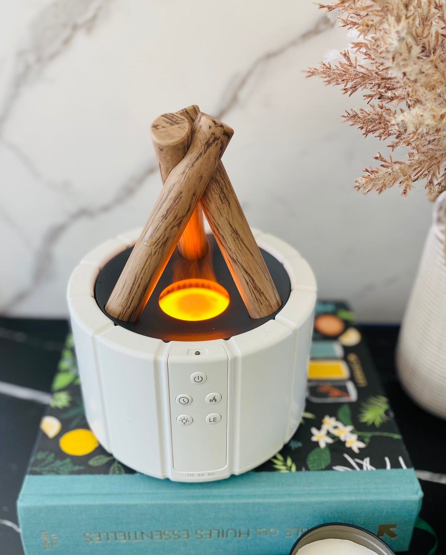 Diffuseur d’huiles essentielles Brasero Blanc effet feu de bois