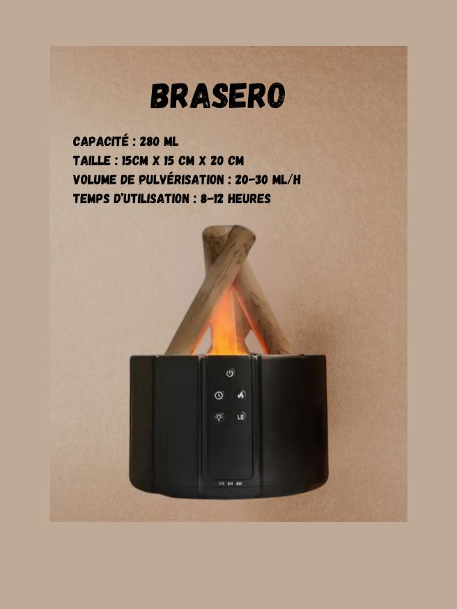 Diffuseur d’huiles essentielles Brasero Noir effet feu de bois