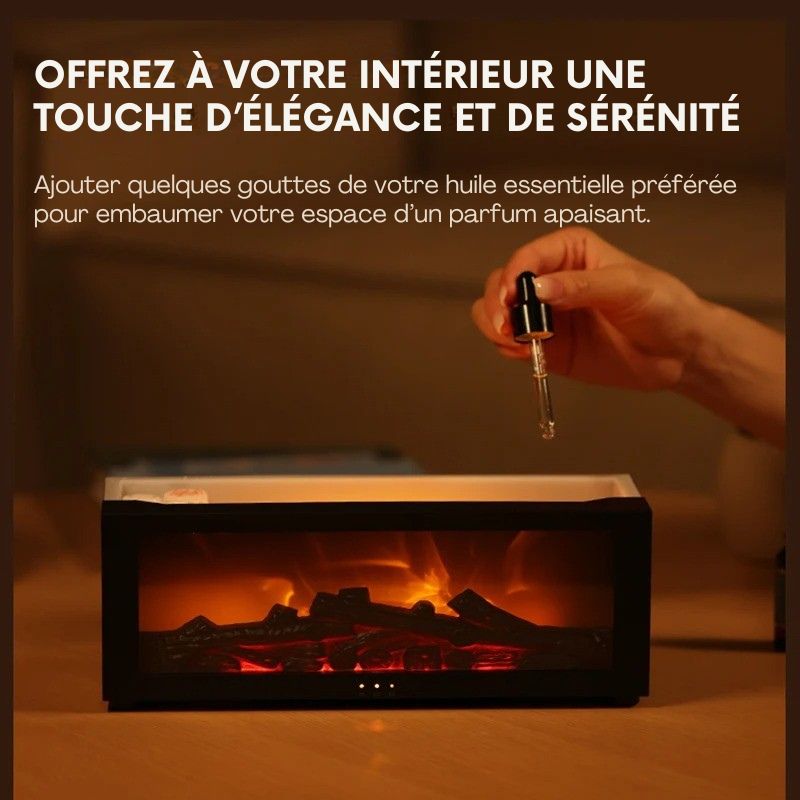 Diffuseur avec effet visuel de flamme simulée avec diffusion d’huiles essentielles