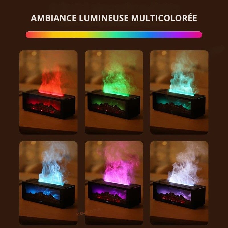 Diffuseur aromatique lumineux effet flamme en fonctionnement